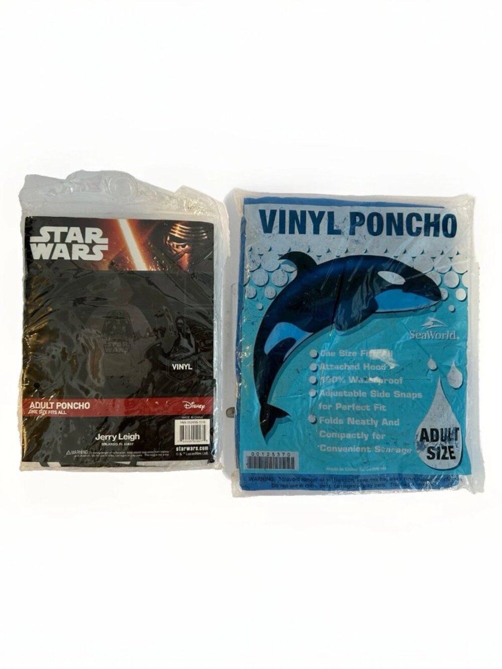 NEW 2 Rain Ponchos Disney Star Wars Darth Vader + Vintage SeaWorld Shamu Adult
